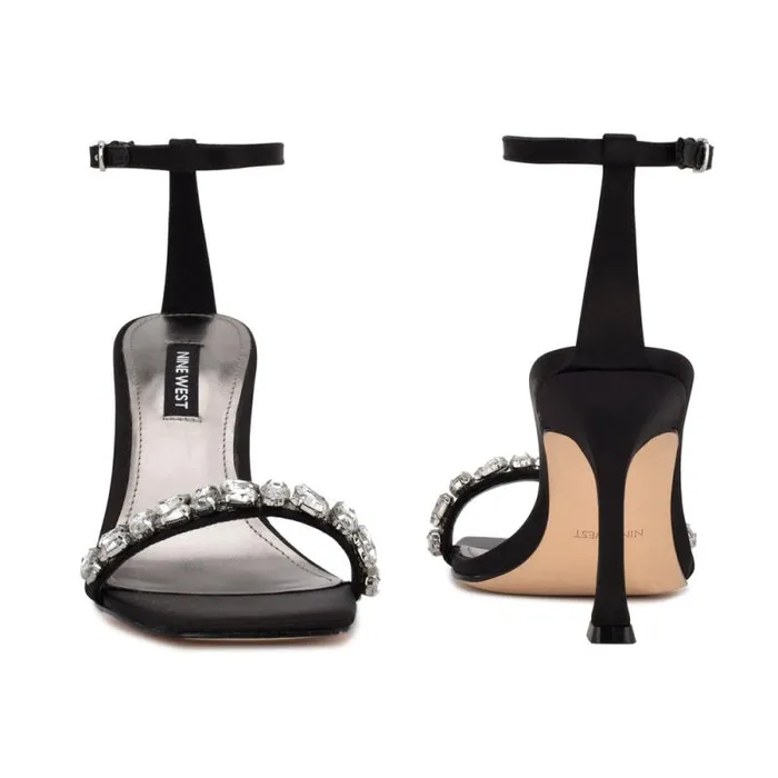 Yazmin Ankle Strap Dress Sandals Black Satin Crystal Women Nine West Heels Yazmin Ankle Strap Dress Sandals Black Satin Crystal Women Nine West Heels