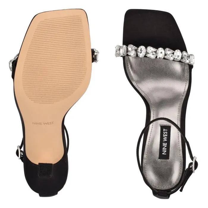 Yazmin Ankle Strap Dress Sandals Black Satin Crystal Women Nine West Heels Yazmin Ankle Strap Dress Sandals Black Satin Crystal Women Nine West Heels
