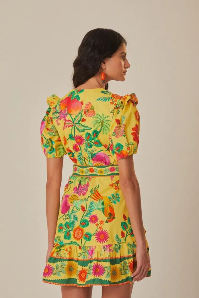 Yellow Delicate Fruit Garden Organic Cotton Mini Dress Women FARM Rio Mini Dresses