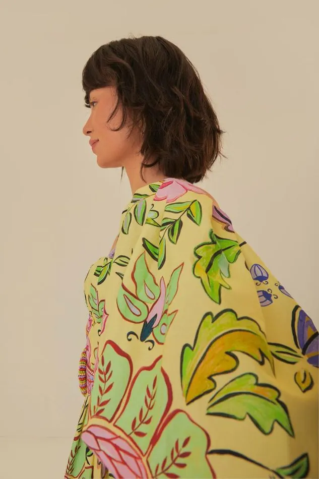 Yellow Floral Insects Short Sleeves Mini Dress Women FARM Rio Mini Dresses