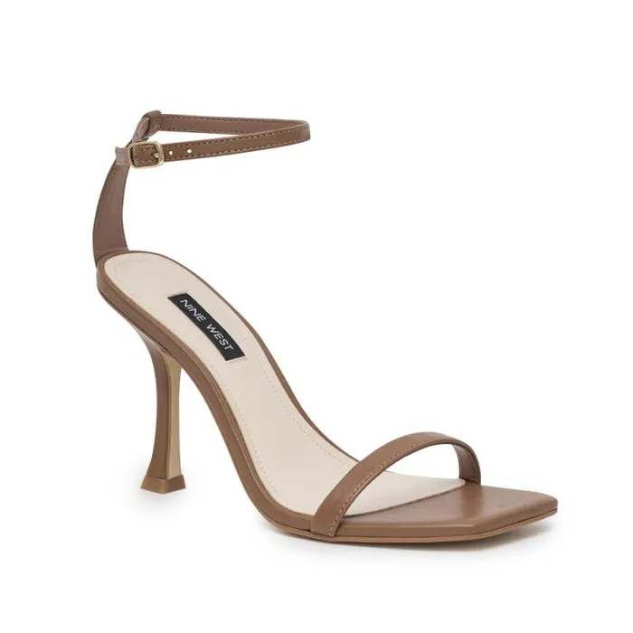 Yess Ankle Strap Sandals Light Brown Leather Women Nine West Heels Yess Ankle Strap Sandals Light Brown Leather Women Nine West Heels