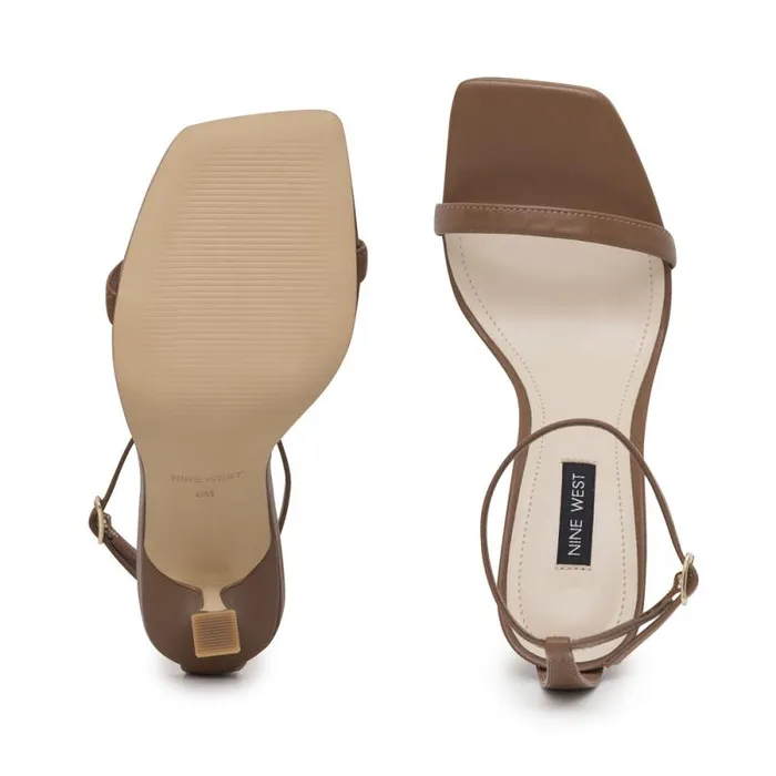 Yess Ankle Strap Sandals Light Brown Leather Women Nine West Heels Yess Ankle Strap Sandals Light Brown Leather Women Nine West Heels