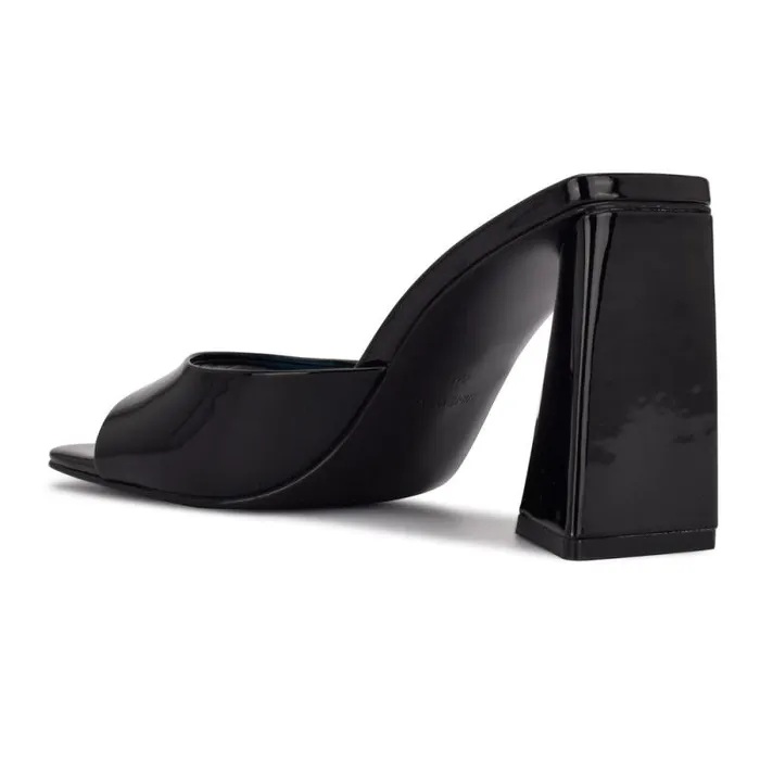 Yougo Heeled Slide Sandals Black Patent Women Nine West Sandals Yougo Heeled Slide Sandals Black Patent Women Nine West Sandals
