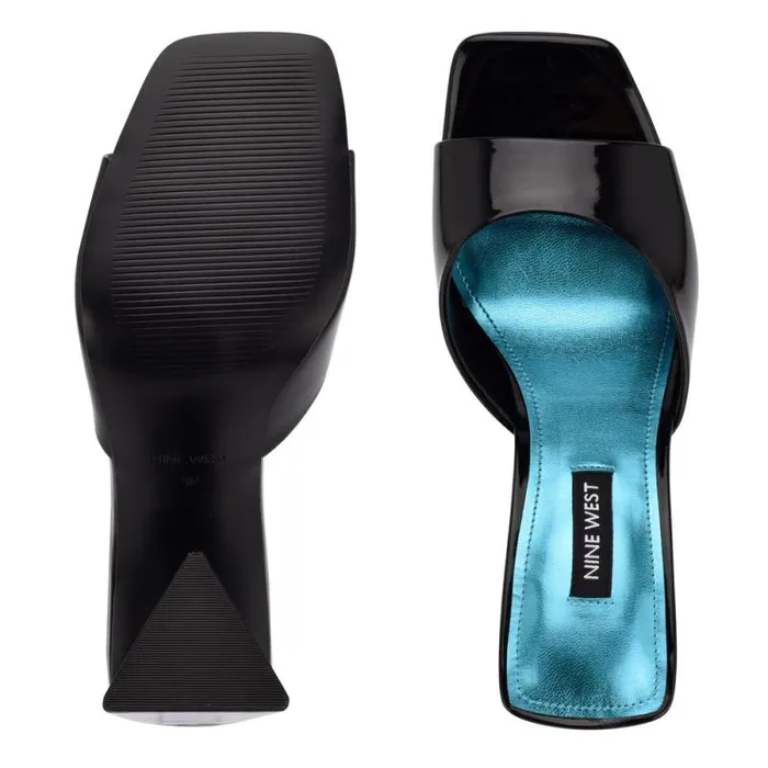 Yougo Heeled Slide Sandals Black Patent Women Nine West Sandals Yougo Heeled Slide Sandals Black Patent Women Nine West Sandals