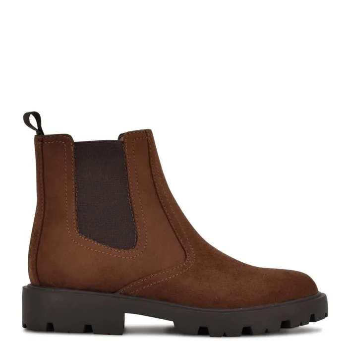 Yullon Lug Sole Chelsea Booties Brown Stretch Suede Women Nine West Boots and Booties