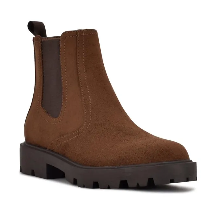 Yullon Lug Sole Chelsea Booties Brown Stretch Suede Women Nine West Boots and Booties Yullon Lug Sole Chelsea Booties Brown Stretch Suede Women Nine West Boots and Booties