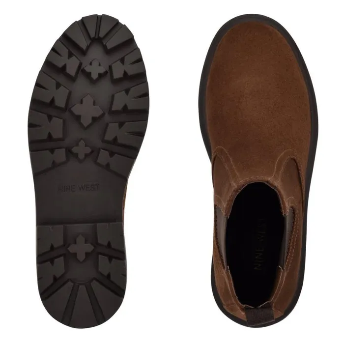 Yullon Lug Sole Chelsea Booties Brown Stretch Suede Women Nine West Boots and Booties Yullon Lug Sole Chelsea Booties Brown Stretch Suede Women Nine West Boots and Booties