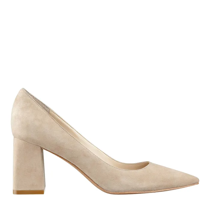 Zala Block Heel Pointy Toe Pump Natural Suede Women Heels and Pumps Marc Fisher