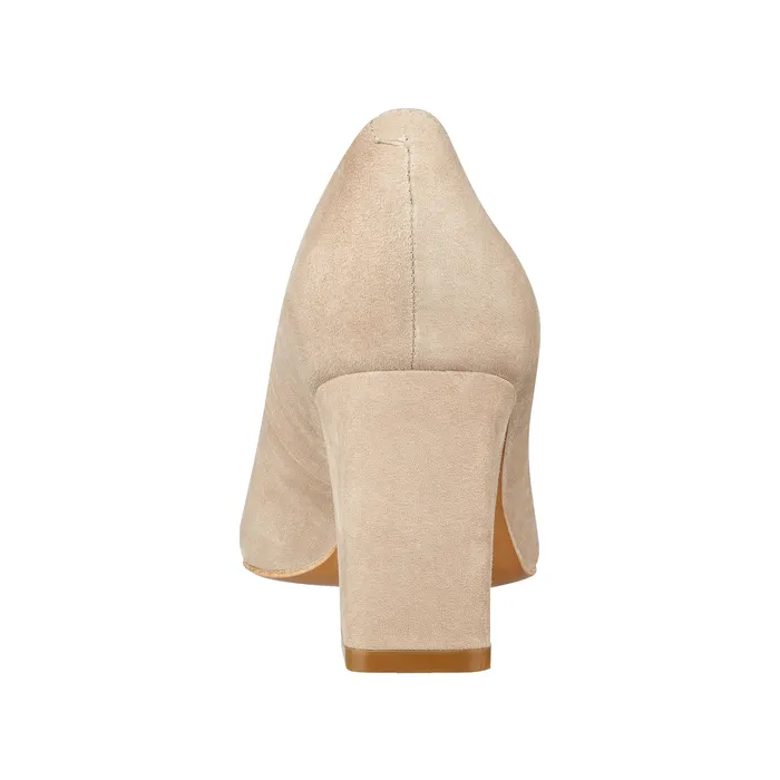 Zala Block Heel Pointy Toe Pump Natural Suede Women Heels and Pumps Marc Fisher
