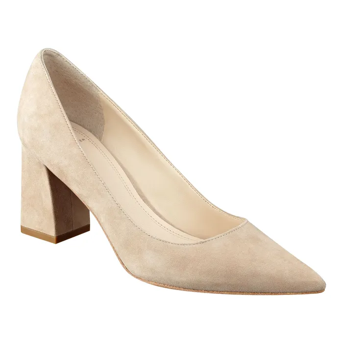 Zala Block Heel Pointy Toe Pump Natural Suede Women Heels and Pumps Marc Fisher