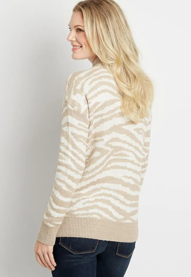 Zebra Print Mock Neck Pullover Sweater Women Maurices Tops