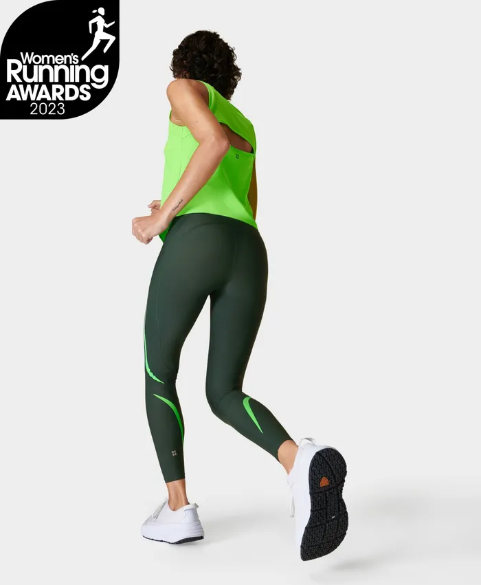 Zero Gravity 78 Illuminate Running Leggings Trek Green Women Pocketed Sweaty Betty